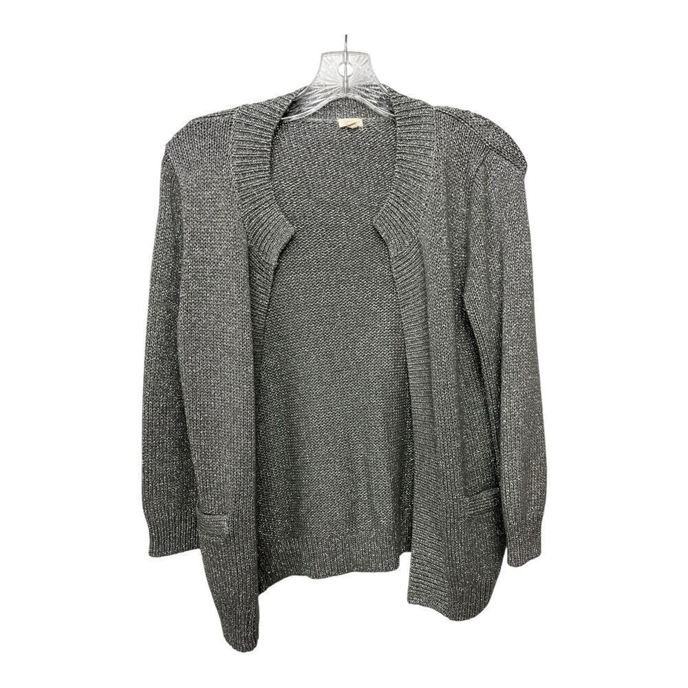 J Crew Oralie Sweater Women Small Silver Metallic V-Neck Cardigan Varsity Knit